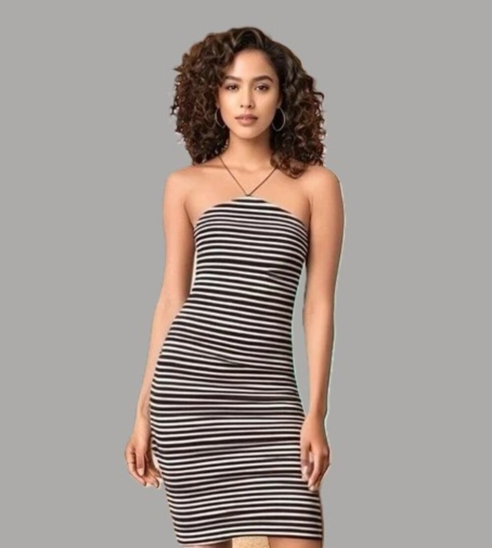 Topshop Women's Stretchy Mono Bodycon Mini Dress Sz 6 Black White Stripe NWT
